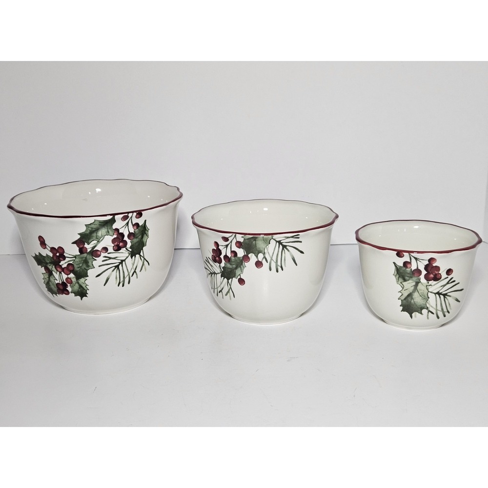 Better Homes & Gardens Winter Forest Christmas Ceramic Nesting Bowls Set 3 4"